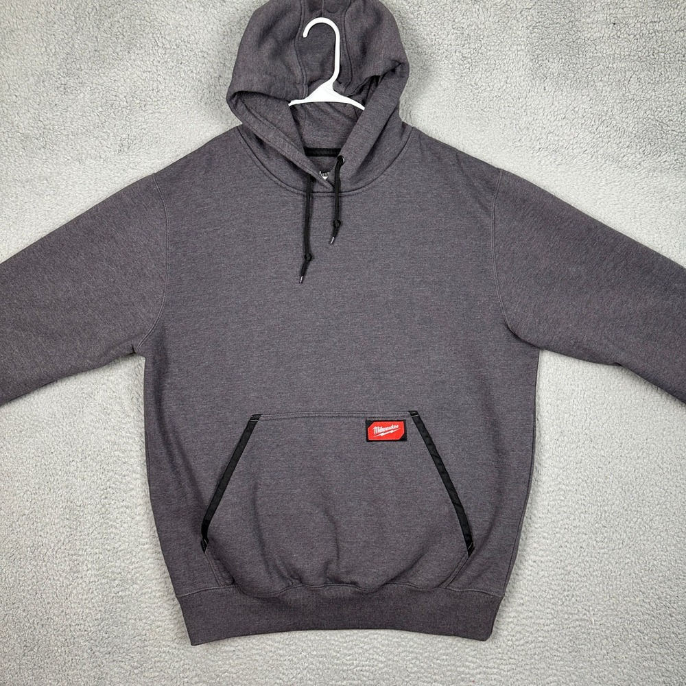 Milwaukee Sweatshirt Mens Large Workwear Charcoal Gray Hoodie Pockets Drawstring